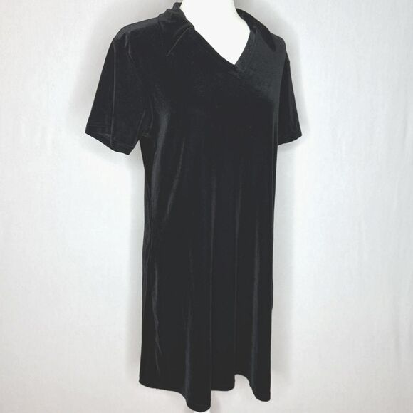 Vintage 90's Black Velvet Dress with Collar - Picture 1 of 8